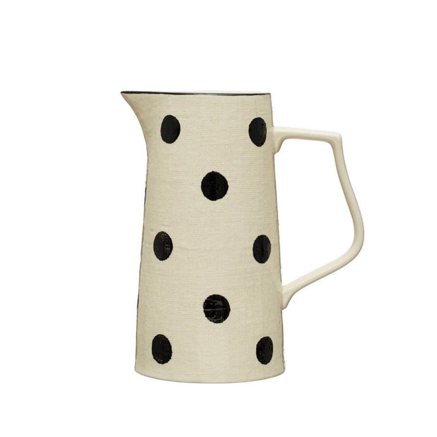 Black & Cream Hand-Painted Pitcher w/ Dots